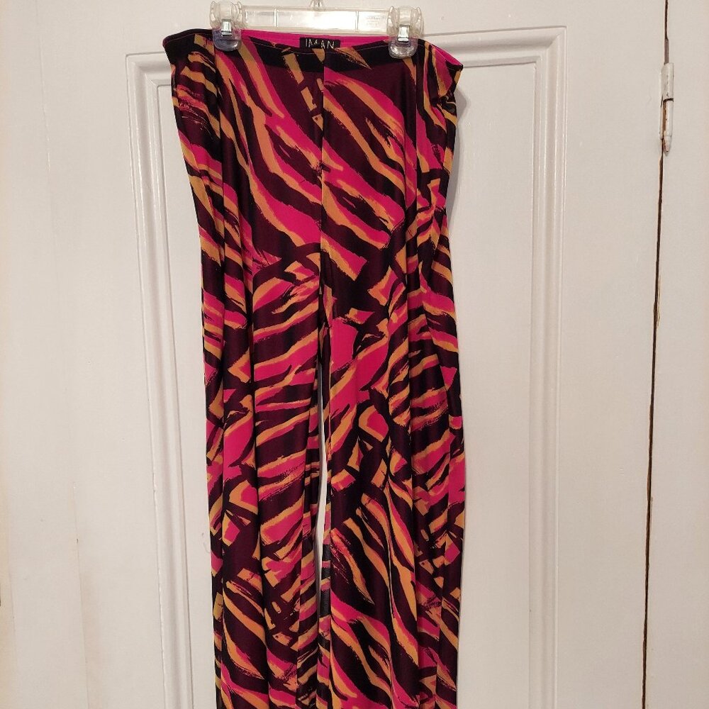 IMAN Fushcia & Printed Reversible Palazzo Pants size Large Petite